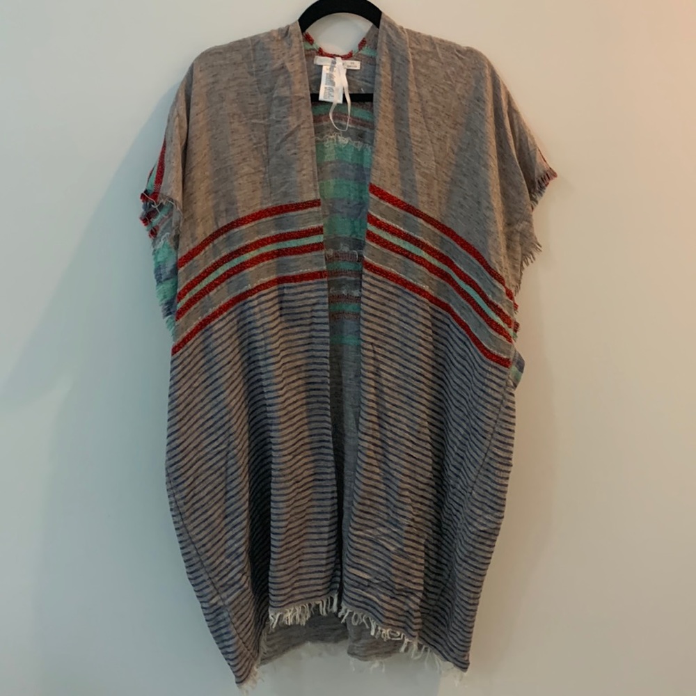 One Size, Short Sleeved Frayed Edged, open long cardigan